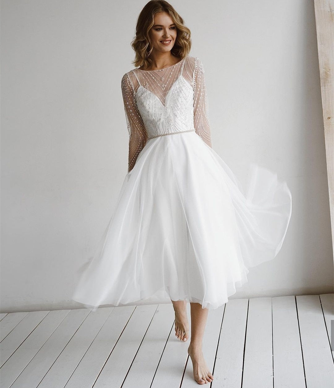 Beading Sashes Tassel Bridal Short Wedding Dress| All For Me Today