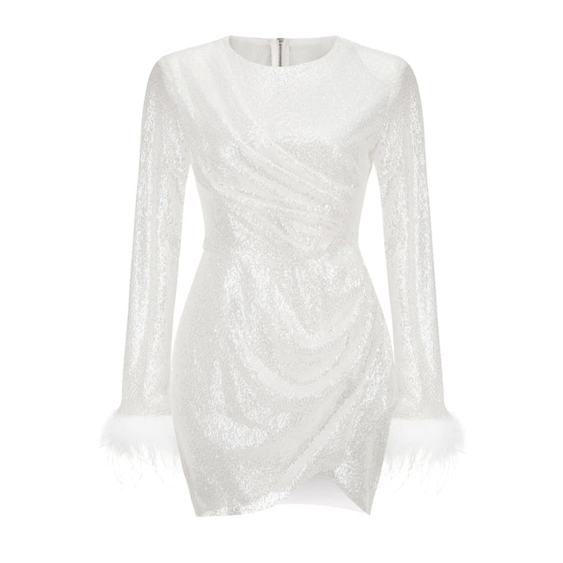 White Sequined Women's Feathers Dress| All For Me Today