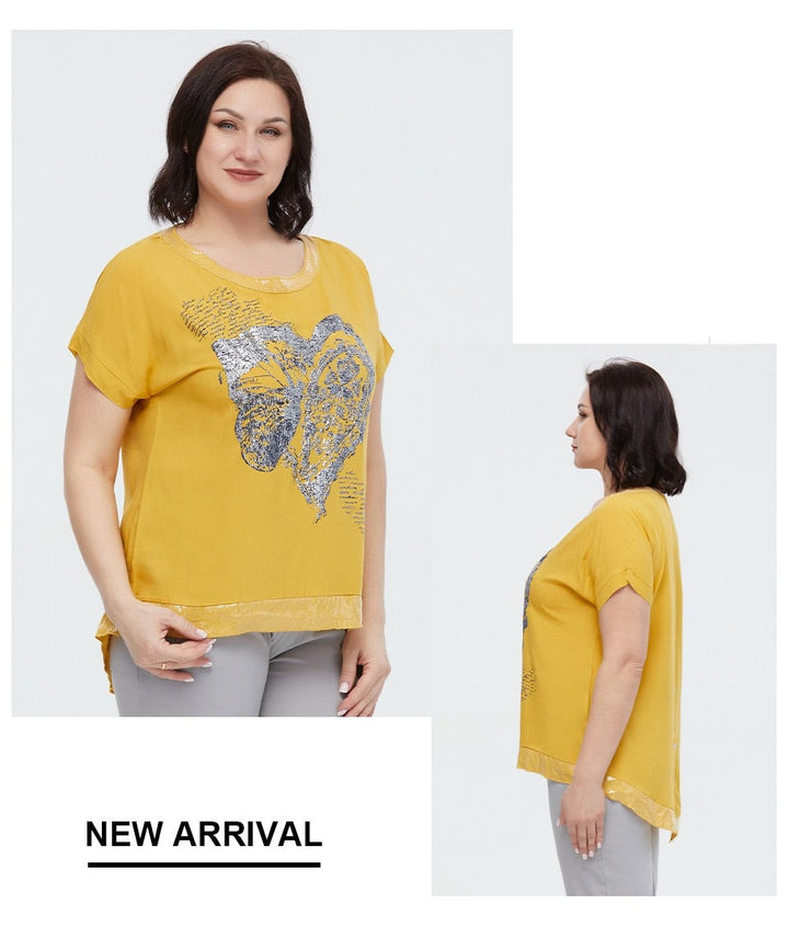 Sequins Print Plus Size Women's Cotton T-shirt| All For Me Today