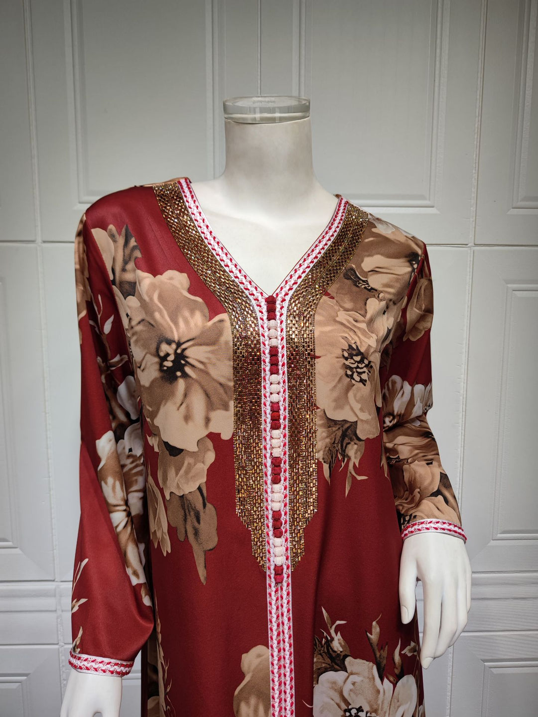 Floral Print Rhinestone Women's Kaftan Abaya Dress| All For Me Today