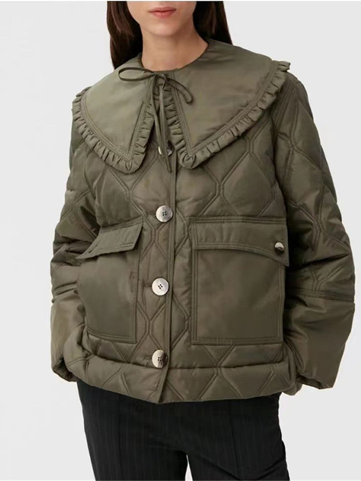 Ruffled Quilting Turn-down Collar Women's Parka Jacket| All For Me Today