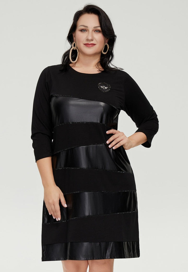 Diamonds Stitching Pu Leather Women's Plus Size Dress| All For Me Today