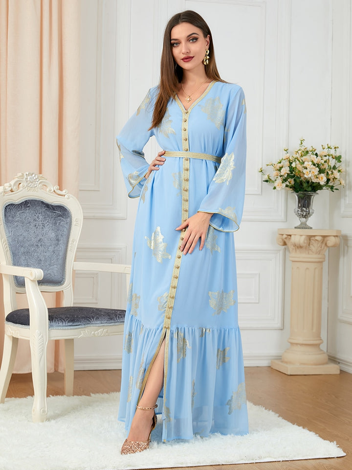 V-Neck Women's Belted Abaya Dress| All For Me Today