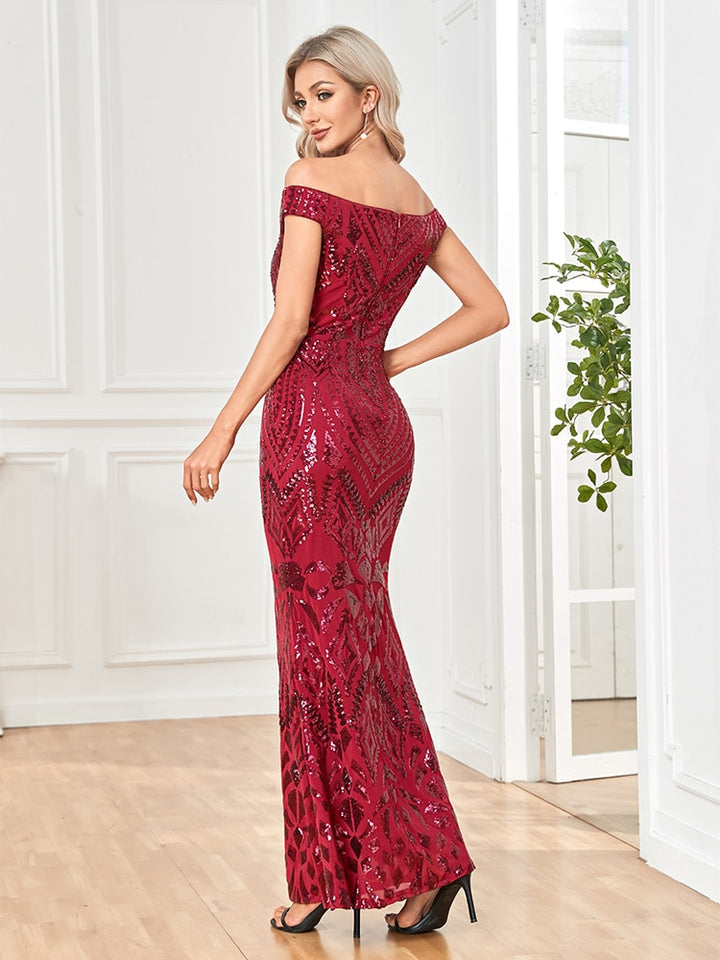 Baby Doll Burgundy Sequin Evening Dress| All For Me Today