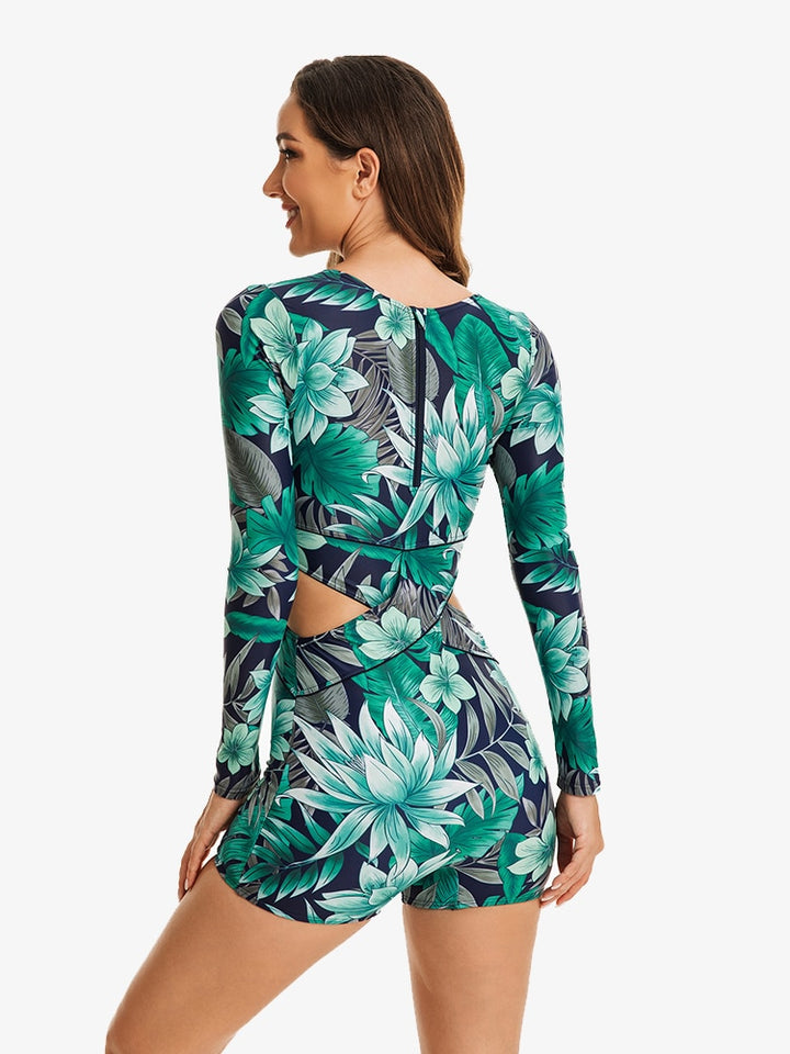 Long Sleeve Tropical Women's One Piece Swimsuit| All For Me Today