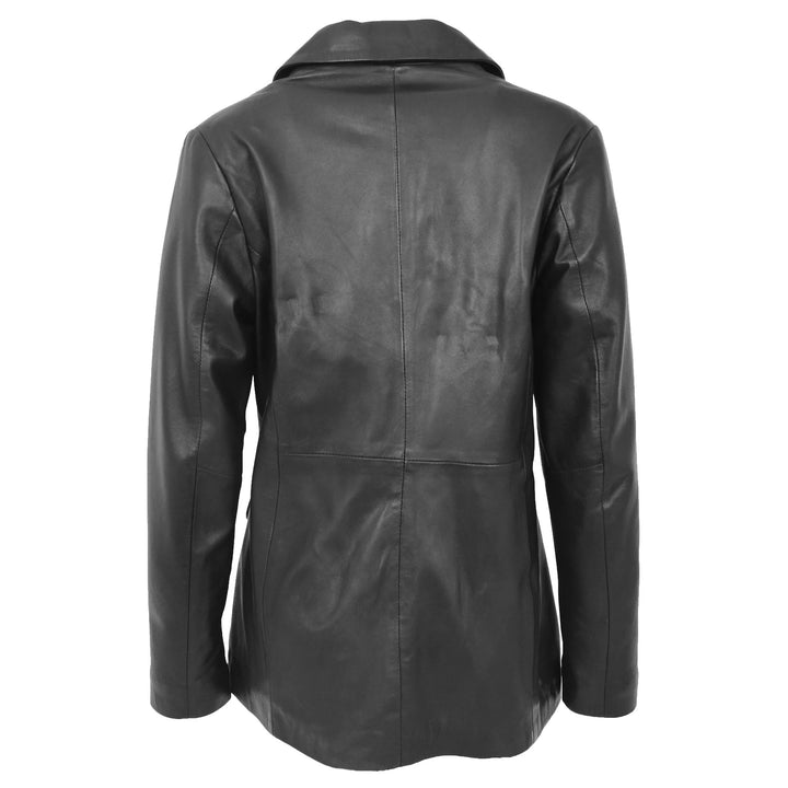 Semi Fit Soft Black Leather Button Fasten Women's Blazer | All For Me Today