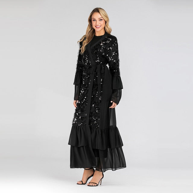 Sequins Open Moroccan Kaftan Abaya Dress | All For Me Today