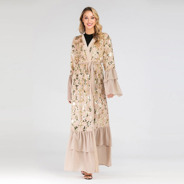 Sequins Open Moroccan Kaftan Abaya Dress | All For Me Today