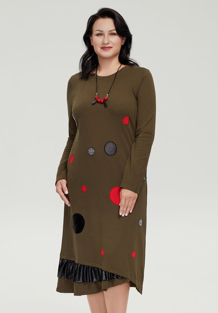 Round Patch Women's Plus Size Cotton Dress| All For Me Today