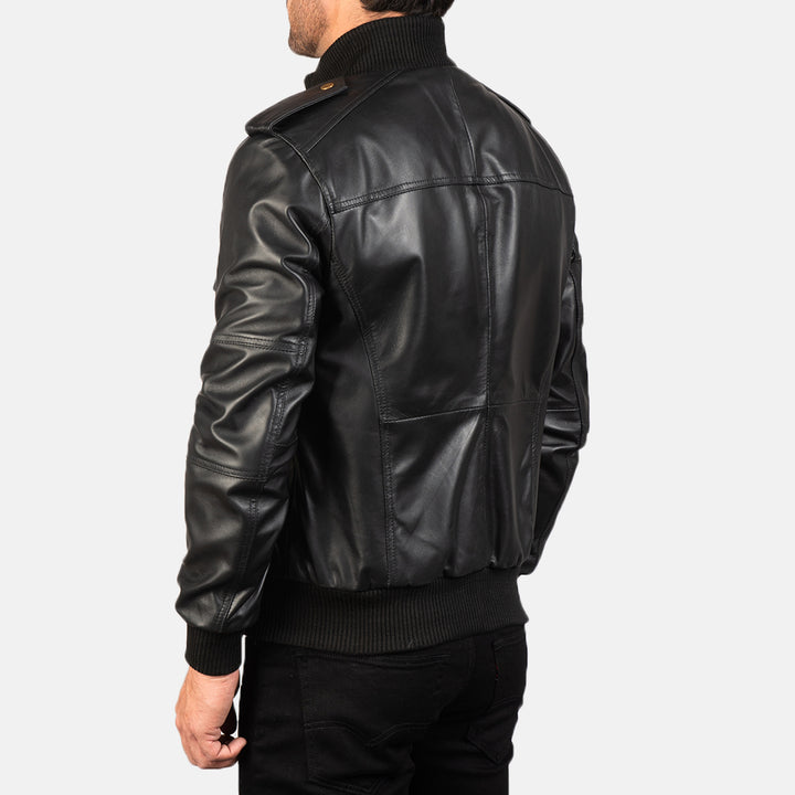 Shadow Men's Black Leather Bomber Jacket | All For Me Today