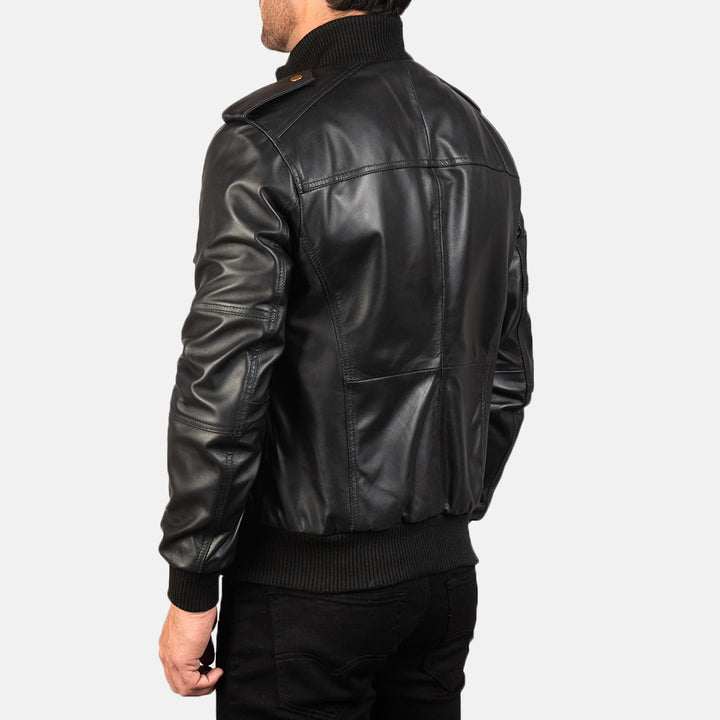 Shadow Men's Black Leather Bomber Jacket| All For Me Today