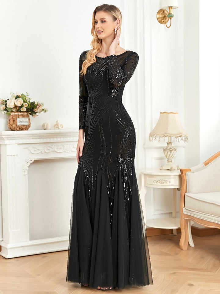 Shining Tulle Long Sleeves Women's Evening Maxi Dress | All For Me Today