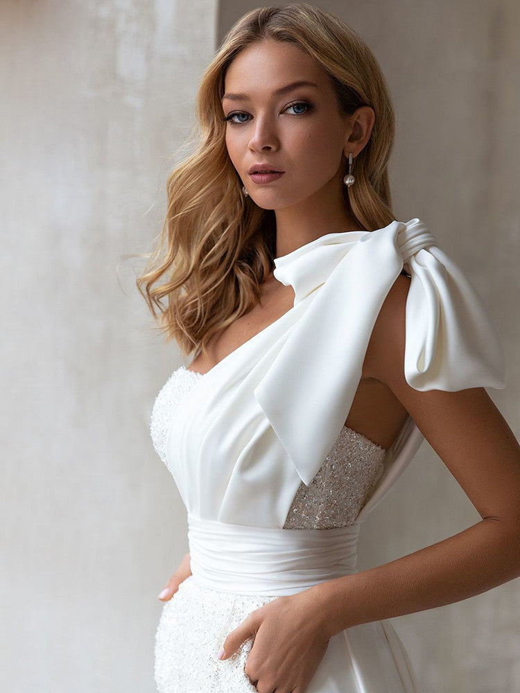 short jumpsuit wedding dress T262059 Whimsical Lace Jumpsuit with Tulle Overskirt and 3D Organza Flower Straps