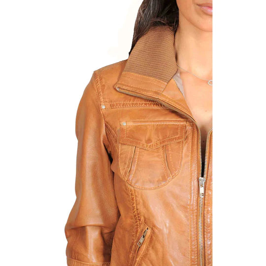 Slim Fit Lambskin Leather Women's Bomber Jacket | All For Me Today