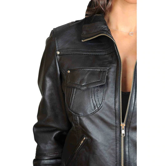 Slim Fit Lambskin Leather Women's Bomber Jacket All For Me Today