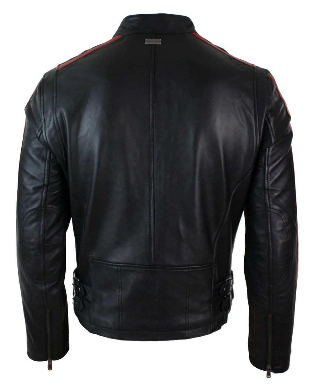 Slim Fit Short Real Leather Men's Biker Racing Jacket With Stripes Sleeves | All For Me Today