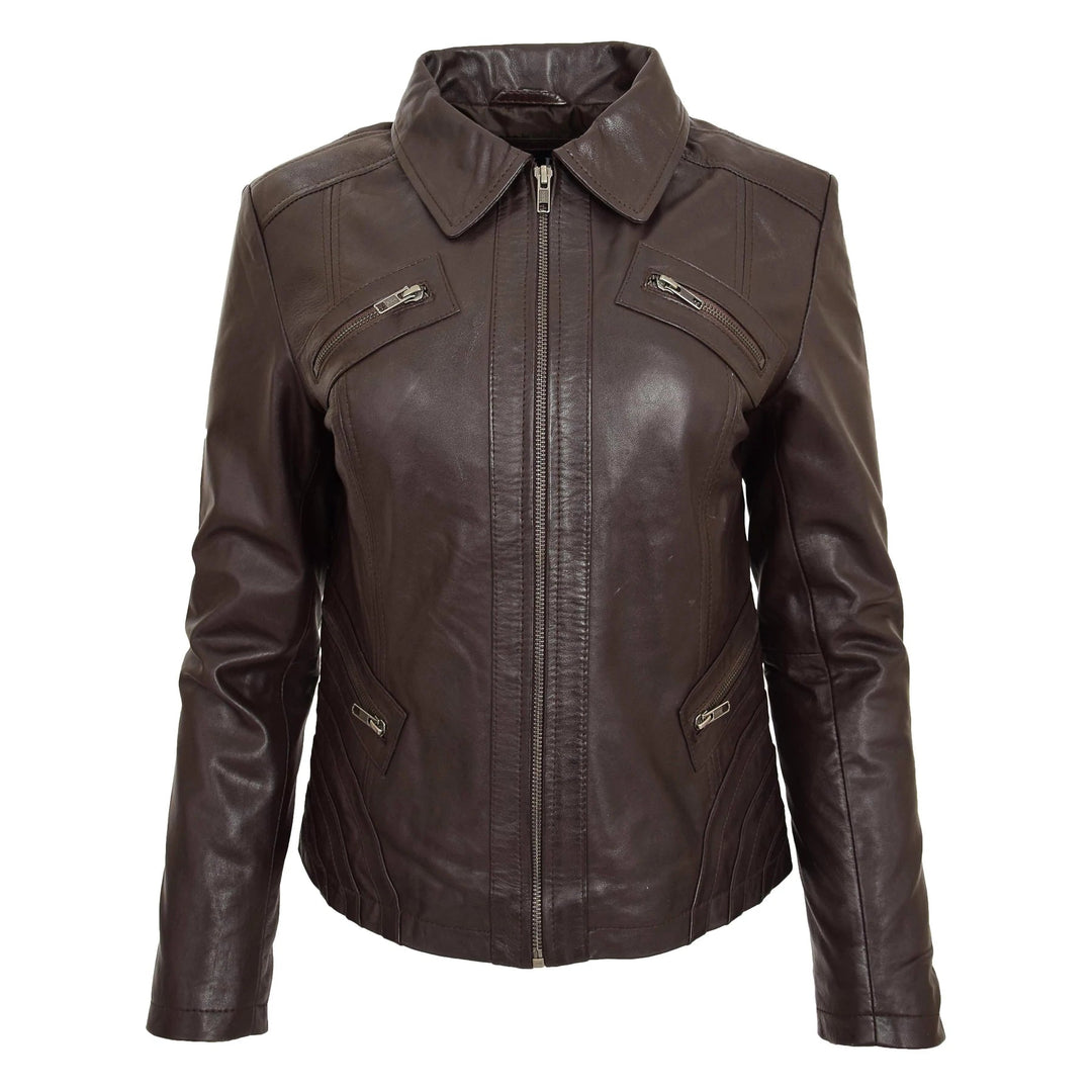 Soft Leather Fitted Collared Zip Fasten Biker Women's Jacket All For Me Today