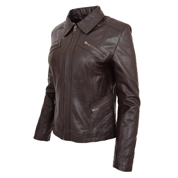 Soft Leather Fitted Collared Zip Fasten Biker Women's Jacket All For Me Today