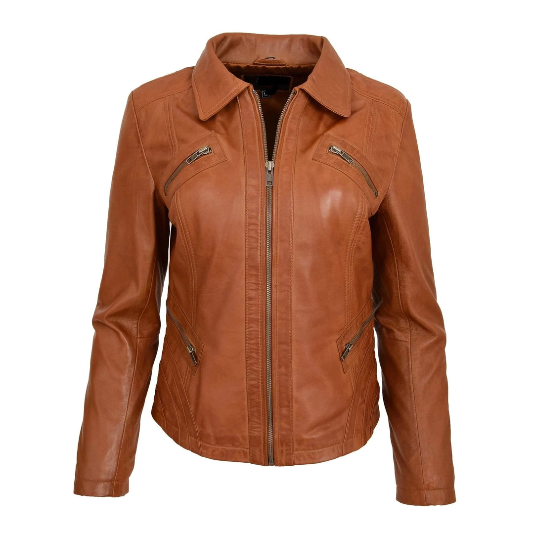 Soft Leather Fitted Collared Zip Fasten Biker Women's Jacket | All For Me Today