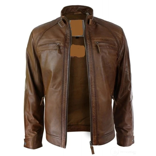 Soft Real Leather Men's Retro Style Zipped Biker Jacket | All For Me Today