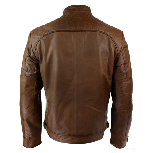 Soft Real Leather Men's Retro Style Zipped Biker Jacket | All For Me Today