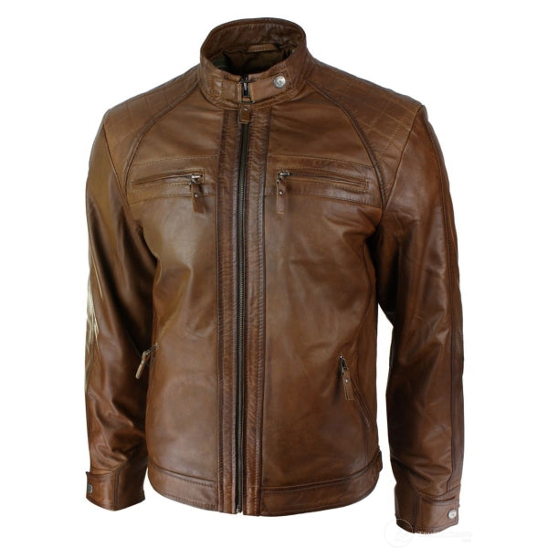 Soft Real Leather Men's Retro Style Zipped Biker Jacket | All For Me Today