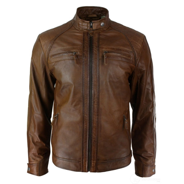 Soft Real Leather Men's Retro Style Zipped Biker Jacket | All For Me Today