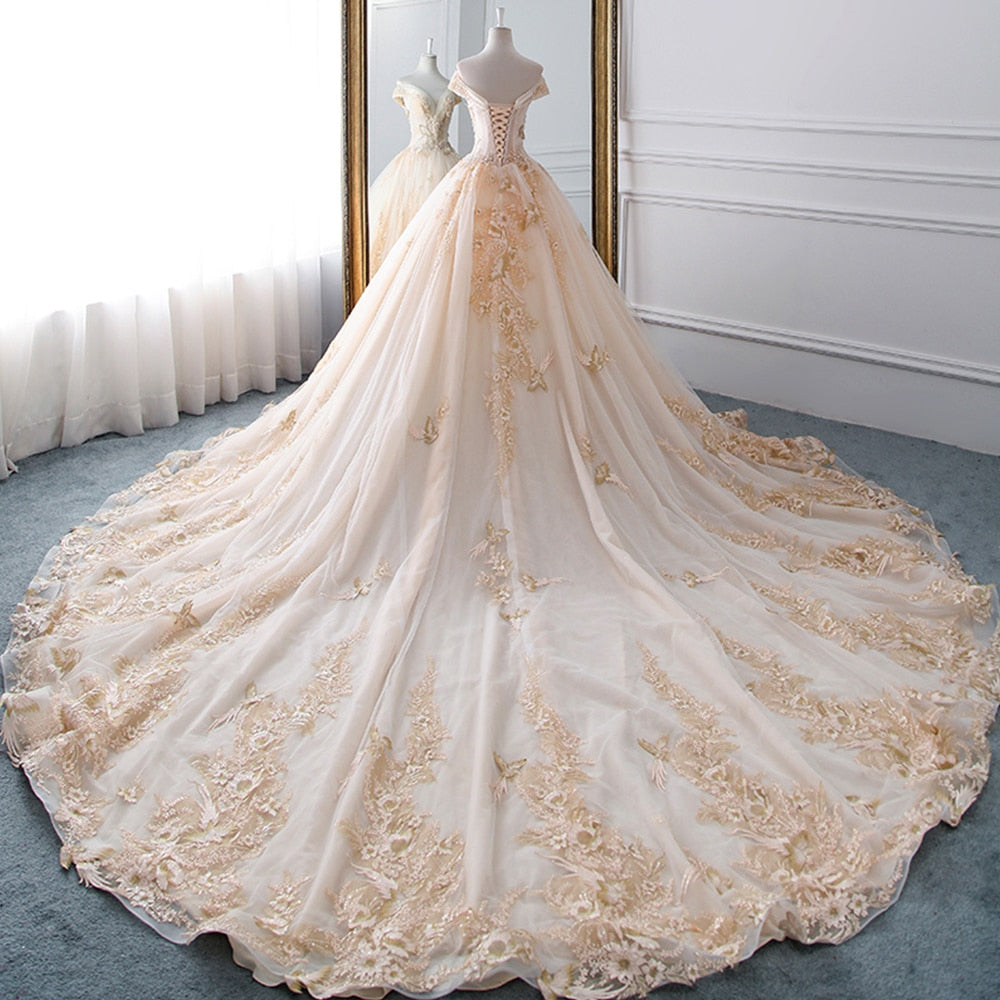 Sparkly Beading Pearls Luxury A-line Wedding Dress | All For Me Today