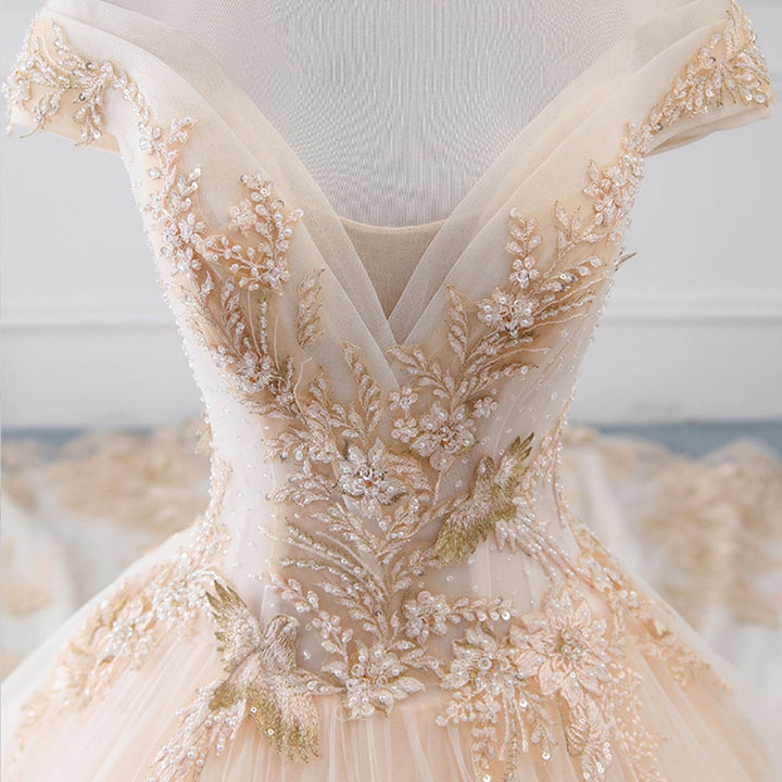 Sparkly Beading Pearls Luxury A-line Wedding Dress | All For Me Today