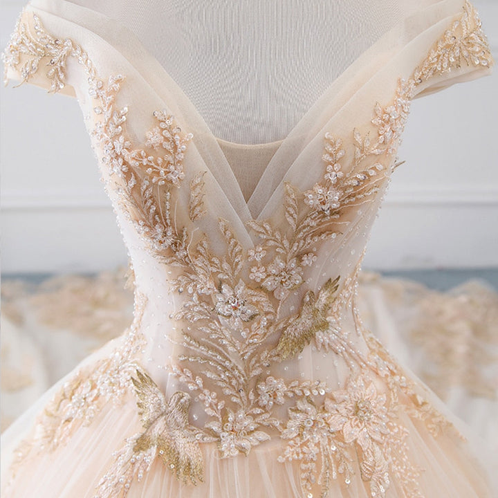 Sparkly Beading Pearls Luxury A-line Wedding Dress| All For Me Today