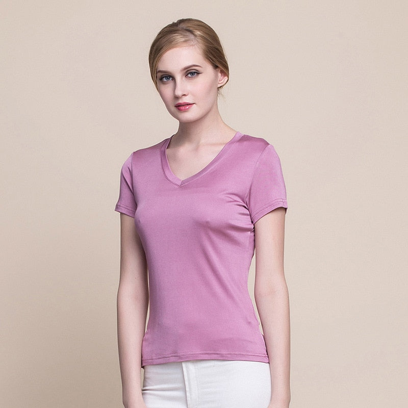 V Neck Real Silk Women's T-shirt | All For Me Today