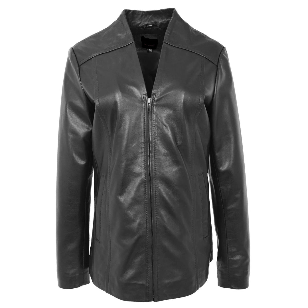 V Neckline Collarless Women's Classic Leather Blazer| All For Me Today