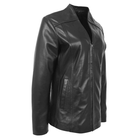 V Neckline Collarless Women's Classic Leather Blazer | All For Me Today