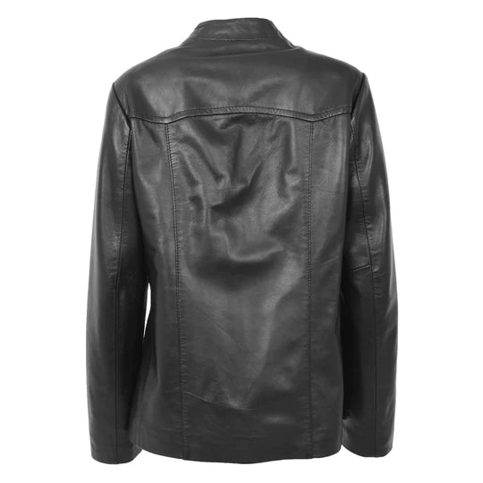 V Neckline Collarless Women's Classic Leather Blazer All For Me Today