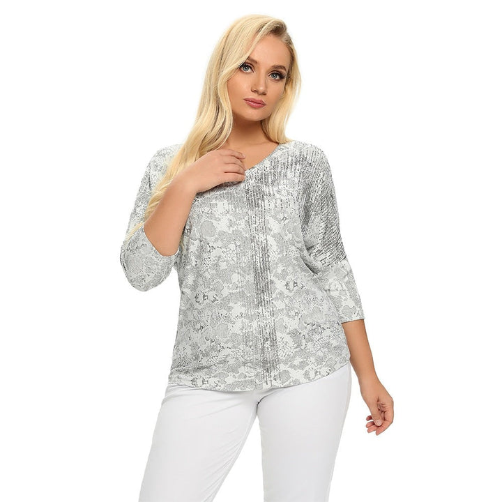 V-neck Plus Size Women's T-shirt With Sequins| All For Me Today