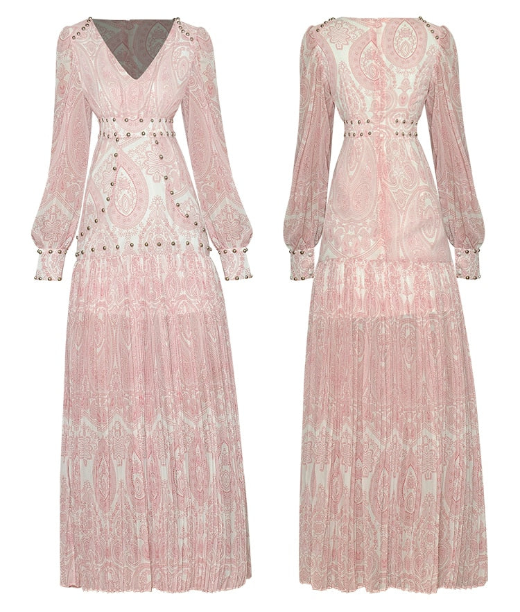 Vintage Elegant Rivet Print Chiffon Dress | All For Me Today