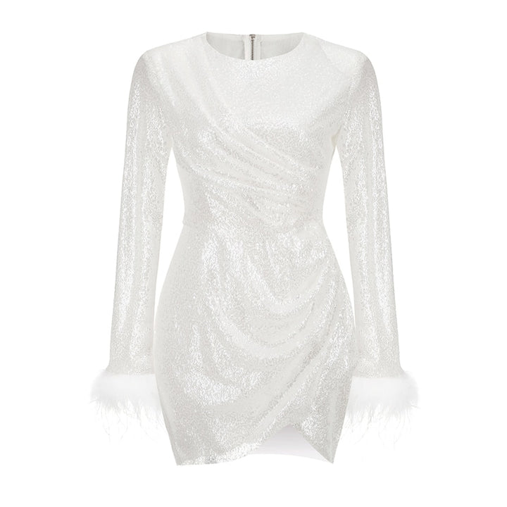 White Sequined Women's Feathers Dress | All For Me Today