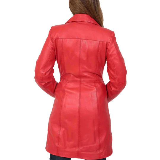 Women's 3/4 Length Button Fasten Leather Coat | All For Me Today