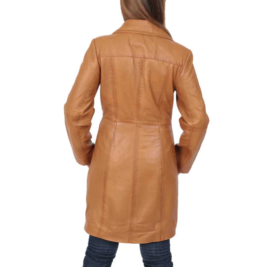 Women's 3/4 Length  Button Fasten Leather Coat All For Me Today