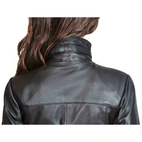 Women's 3/4 Length Long Zip Fasten Leather Jacket | All For Me Today