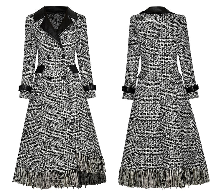 Woolen Plaid Double Breasted Asymmetric Tassel Overcoat | All For Me Today