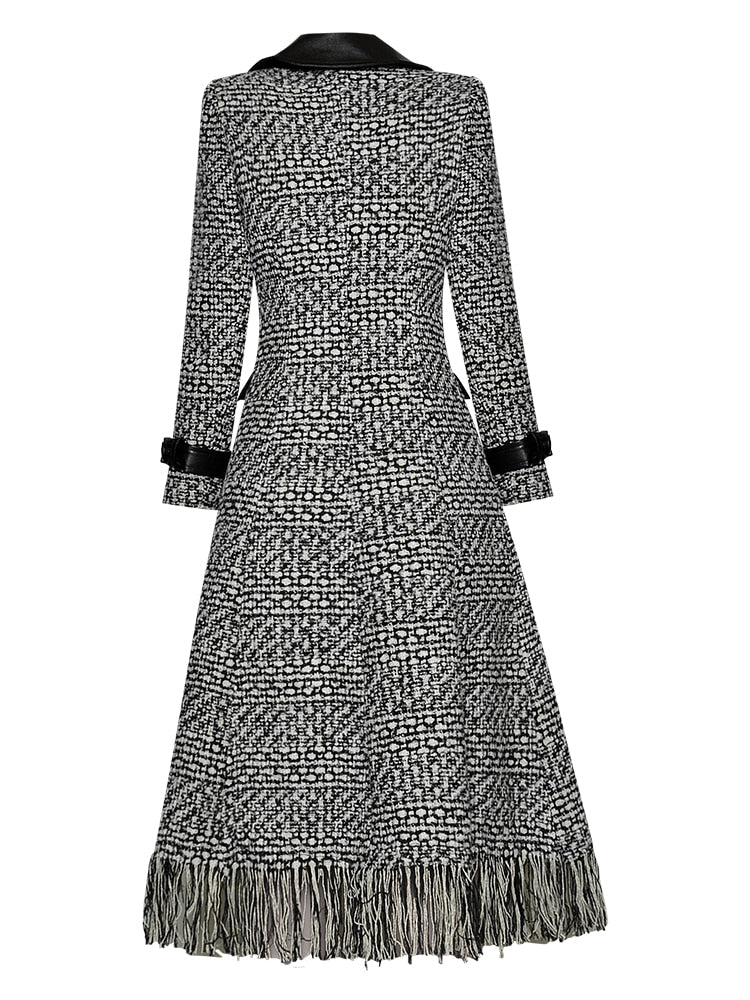 Woolen Plaid Double Breasted Asymmetric Tassel Overcoat | All For Me Today