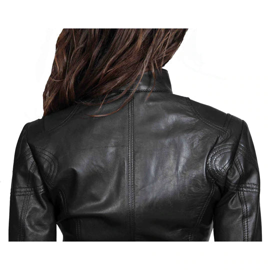 Zip Up Fitted Biker Women's Sheepskin Leather Jacket All For Me Today
