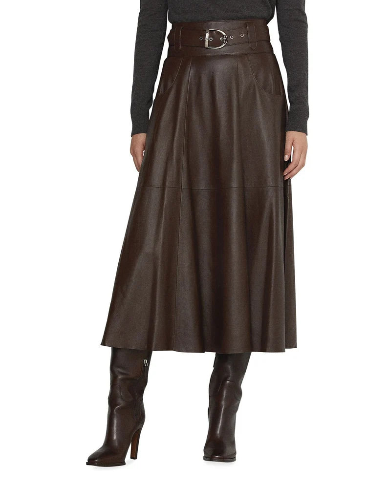 Handmade Genuine Lambskin Leather Women's Mid Calf Skirt| All For Me Today