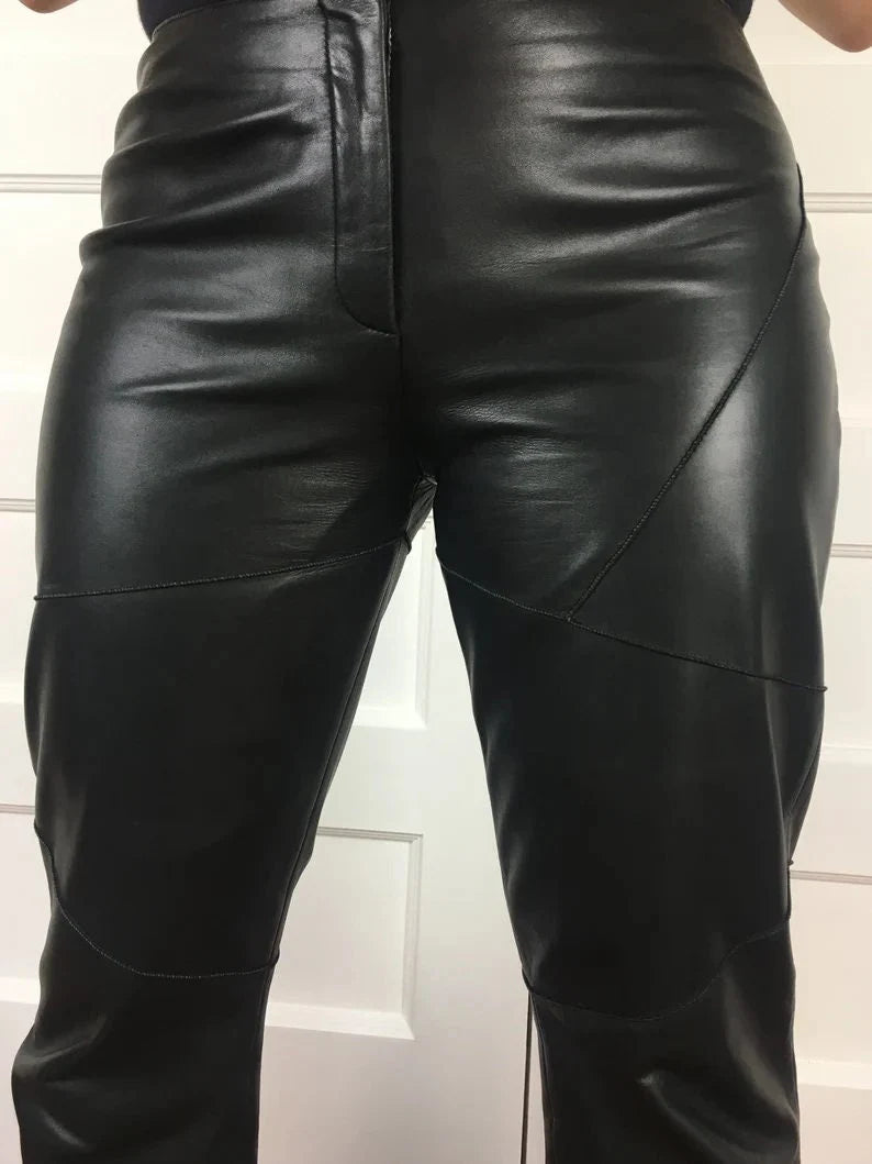 Handmade Lambskin Leather Women's Wide Leg Pants| All For Me Today